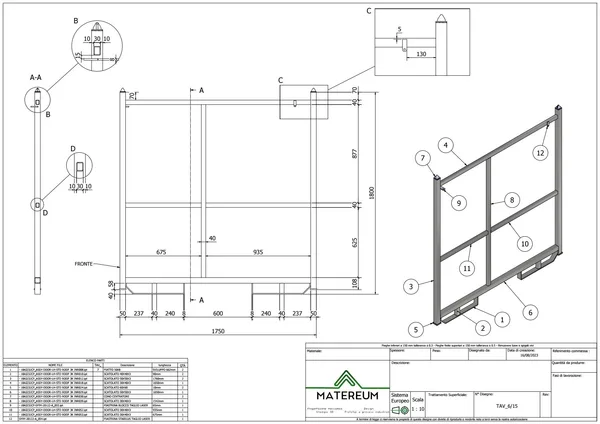 Messa in tavola 2D con quote e tolleranze per officina